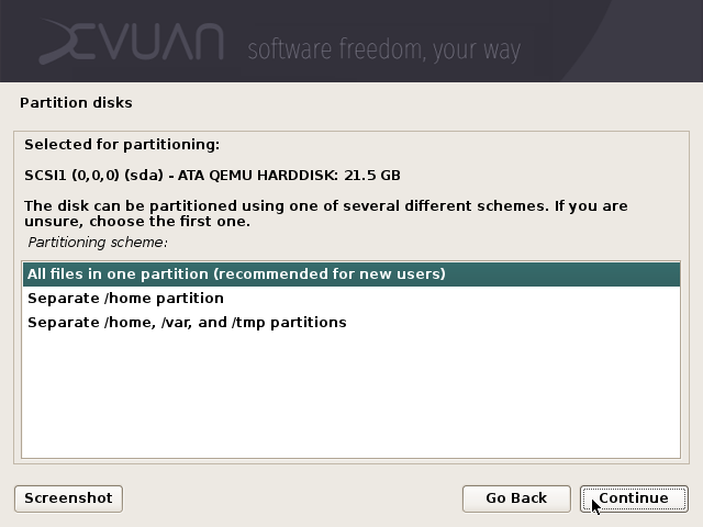 Select a partitioning scheme